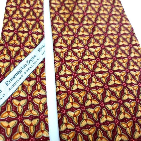 Ermenegildo Zegna Red Orange Geometric‎ Floral Print Silk Tie - Picture 2 of 6